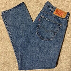 Levis 501 Mens Jeans 38x32 Medium Wash Blue Button Fly Straight Leg Regular Fit